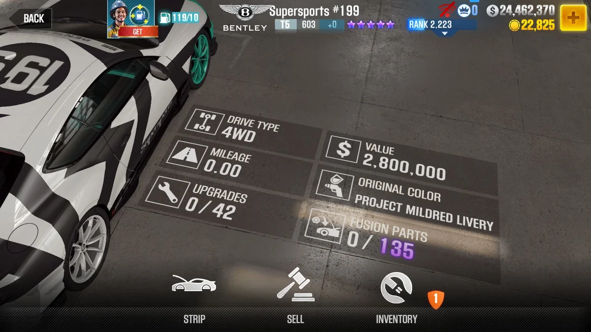 Bentley Supersports# 199 CSR2 fusion parts and tune setup