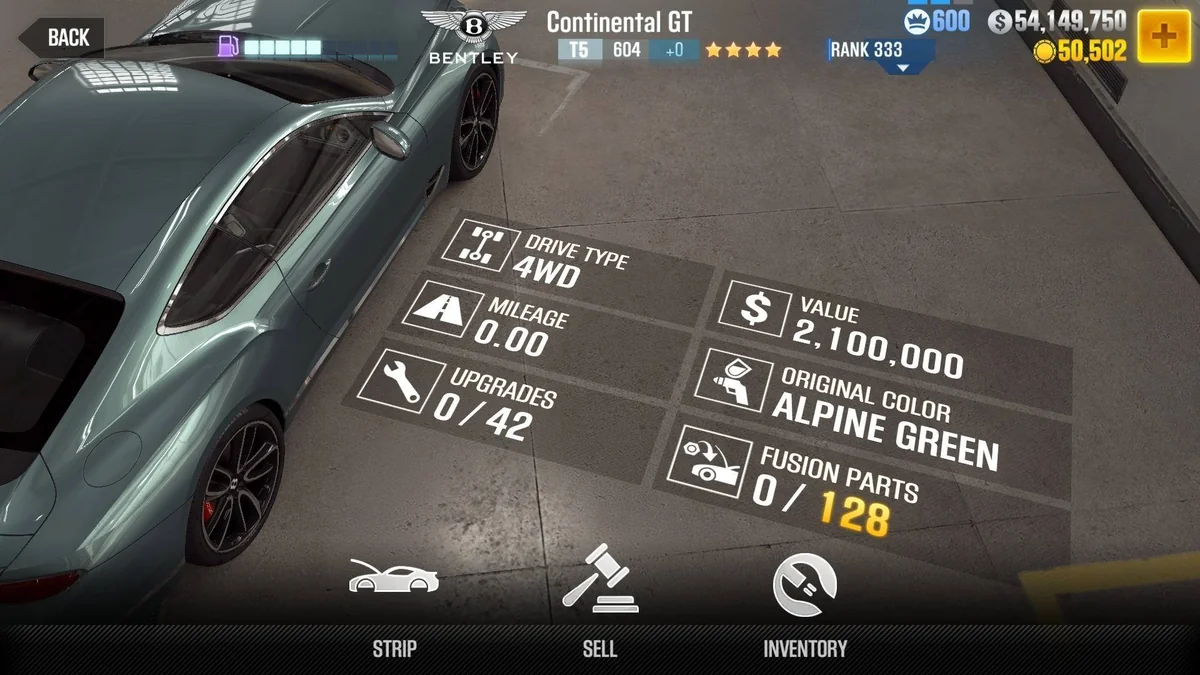 Bentley Continental GT CSR2 fusion parts and tune setup