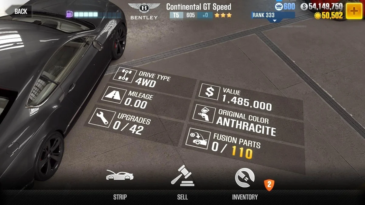 Bentley Continental GT Speed CSR2 fusion parts and tune setup