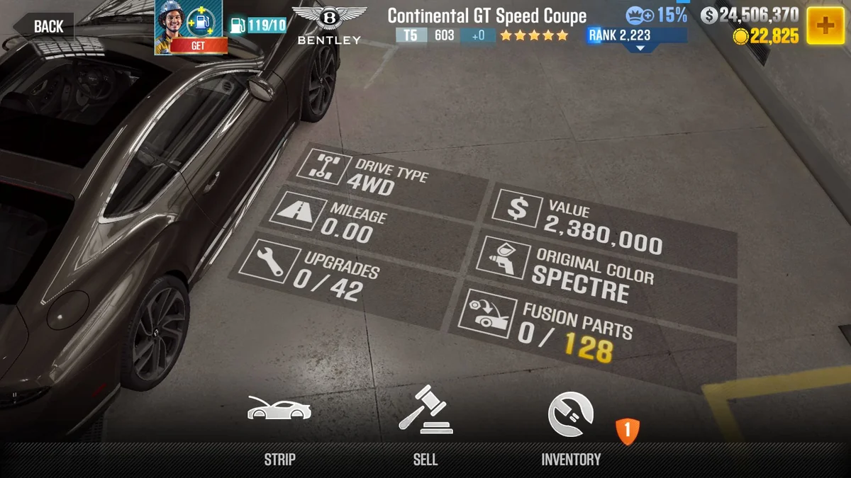 Bentley Continental GT Speed Coupe CSR2 fusion parts and tune setup