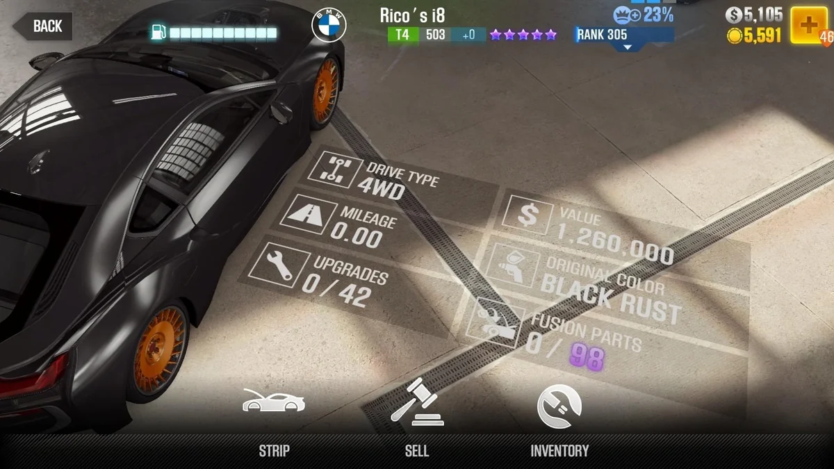 BMW i8 CSR2 fusion parts and tune setup