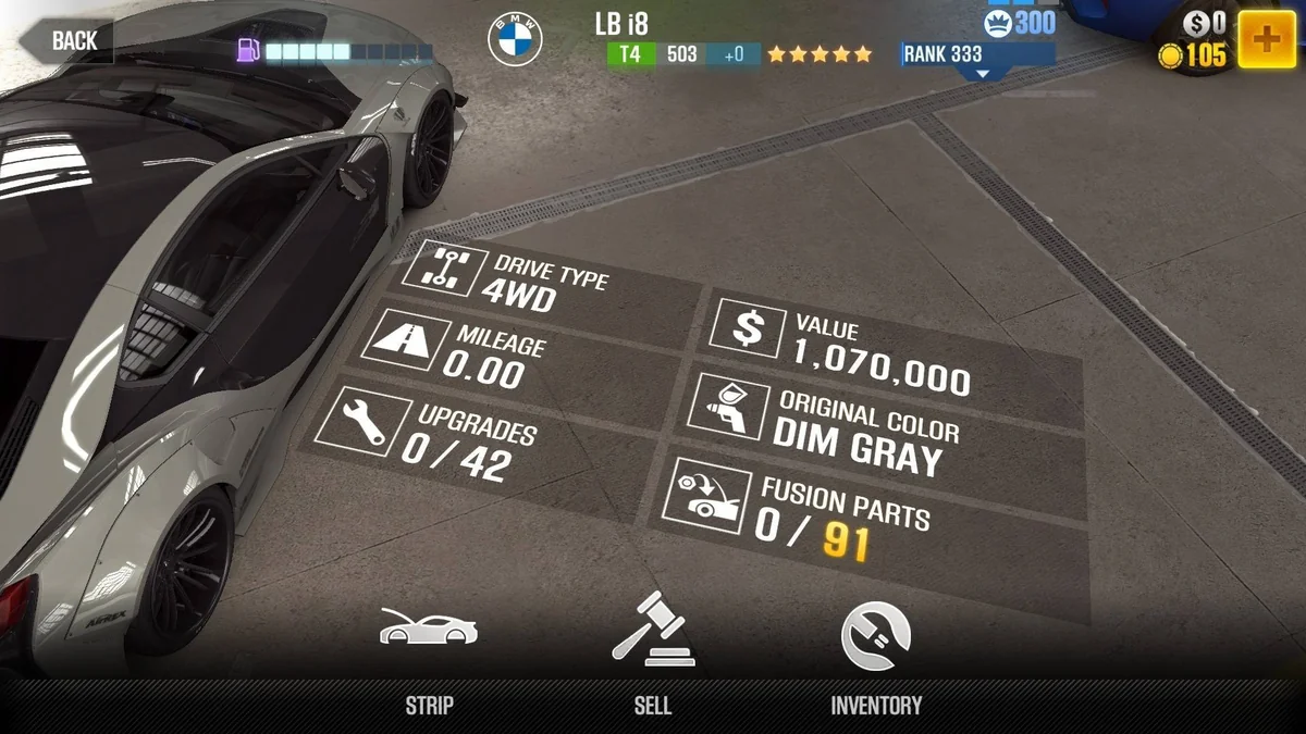 BMW 2017 LB i8 CSR2 fusion parts and upgrade breakdown, tier 4 gold star car