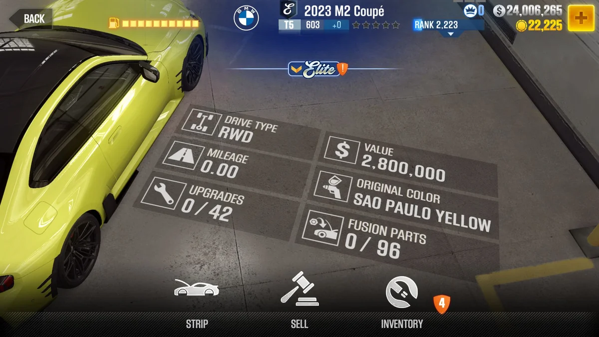 BMW 2023 M2 Coupe CSR2 fusion parts and tune setup