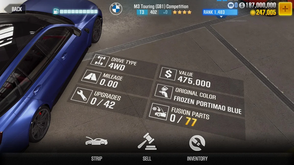 BMW M3 Touring (G81) Competition CSR2 fusion parts and tune setup