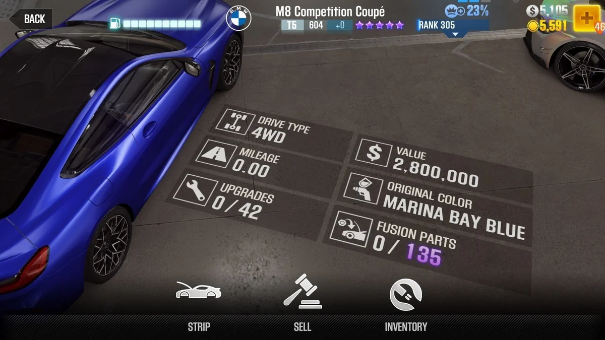 BMW M8 Competition Coupe CSR2 fusion parts and tune setup