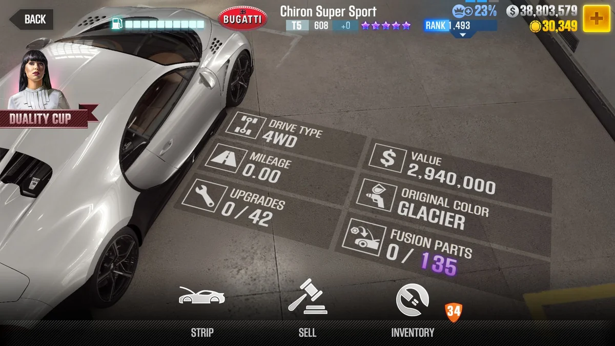 Bugatti Chiron Super Sport CSR2 fusion parts and upgrade breakdown, tier 5 purple star car