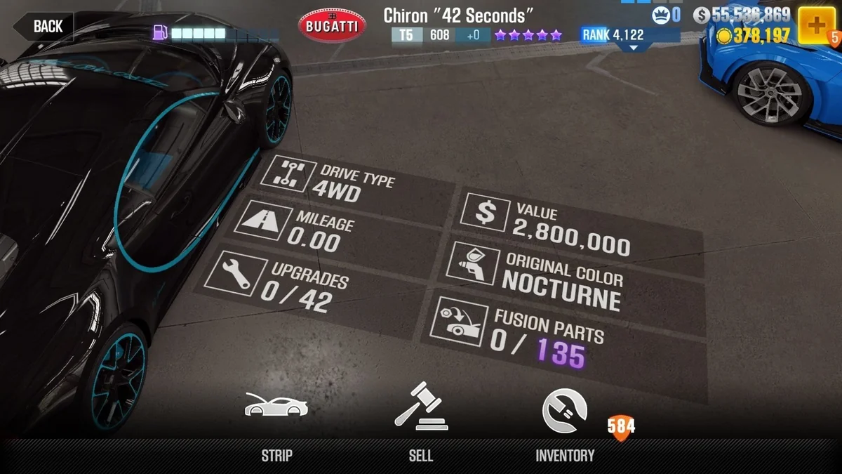 Bugatti Chiron "42 Seconds" CSR2 fusion parts and tune setup