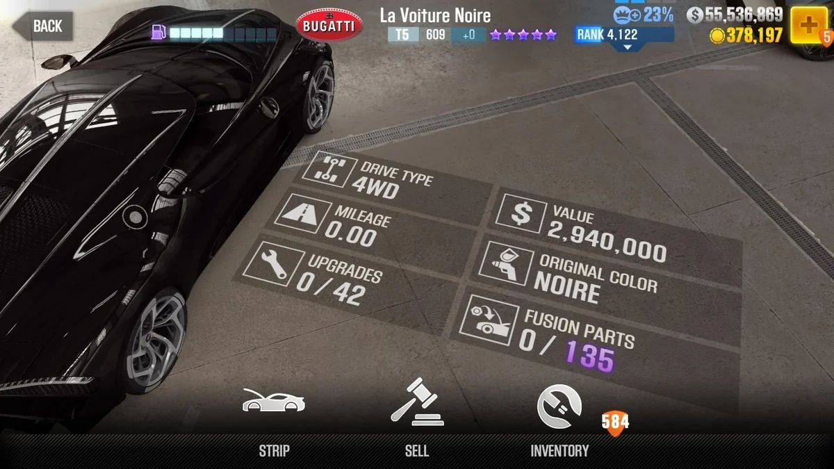 Bugatti La Voiture Noire CSR2 fusion parts and tune setup