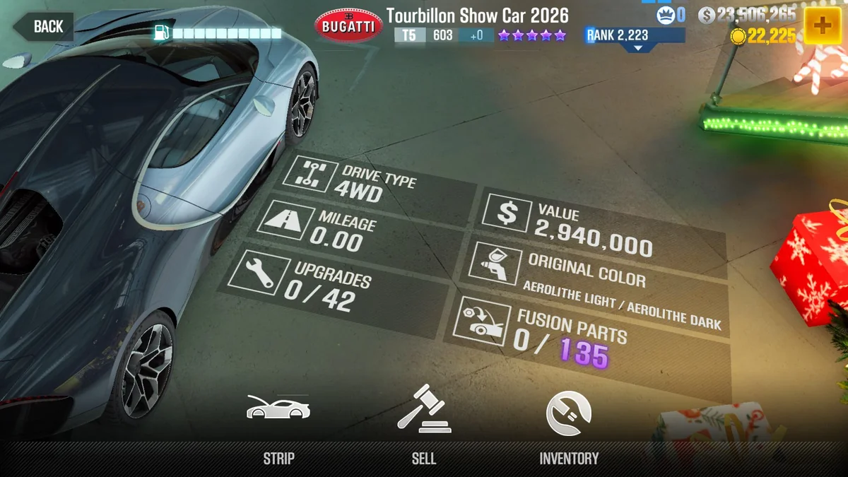 Bugatti Tourbillon Show Car 2026 CSR2 fusion parts and tune setup