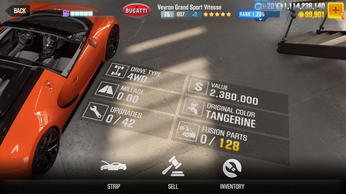 Bugatti Veyron Grand Sport Vitesse CSR2 fusion parts and tune setup