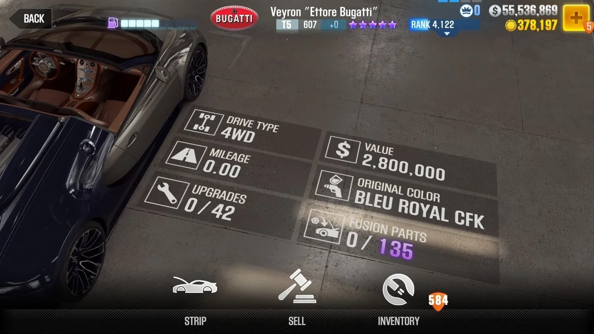 Bugatti Veyron "Ettore Bugatti" CSR2 fusion parts and tune setup