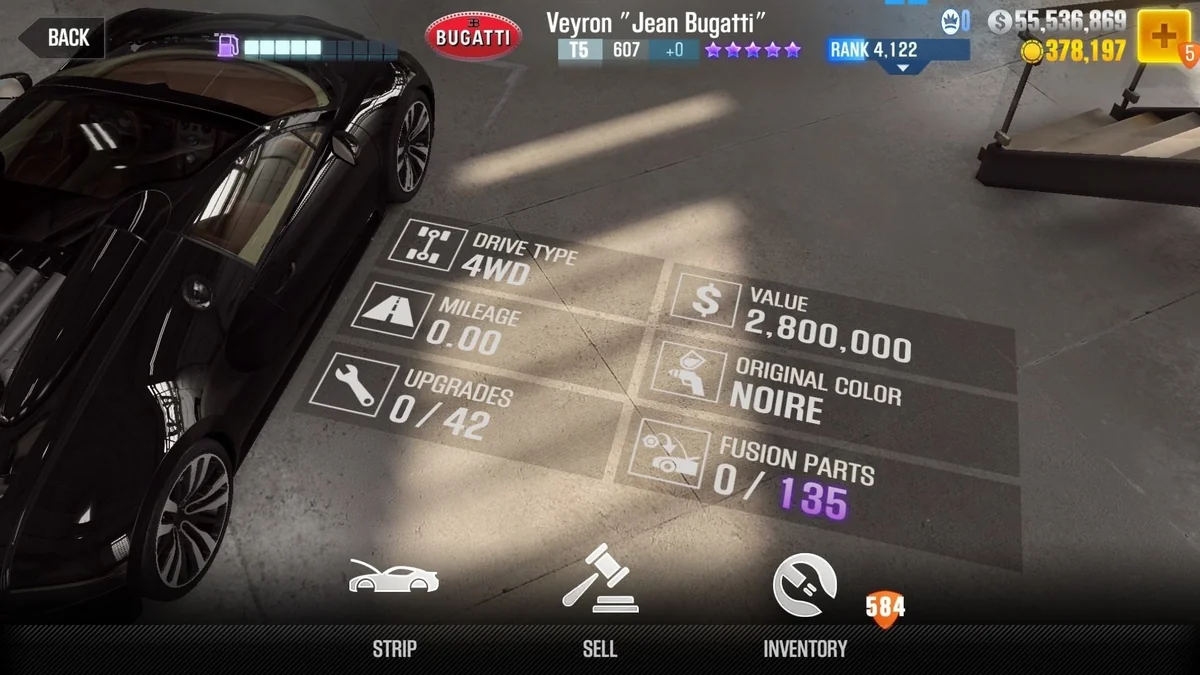 Bugatti Veyron "Jean Bugatti" CSR2 fusion parts and tune setup