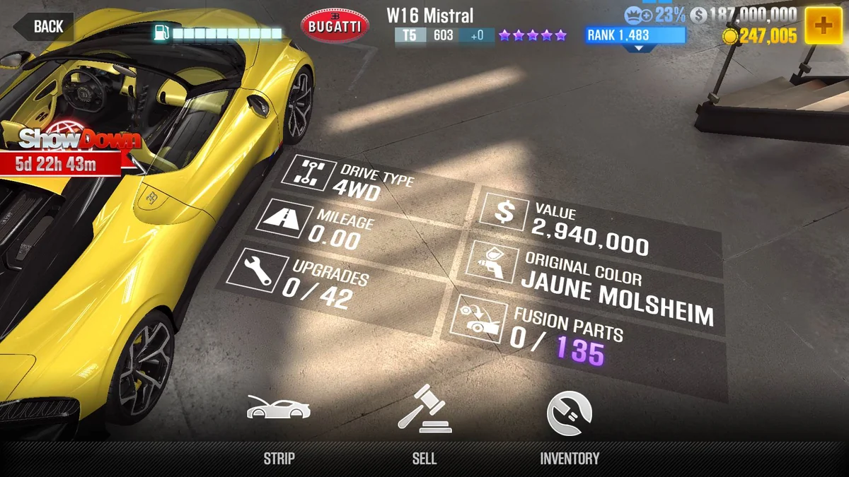 Bugatti W16 Mistral CSR2 fusion parts and tune setup