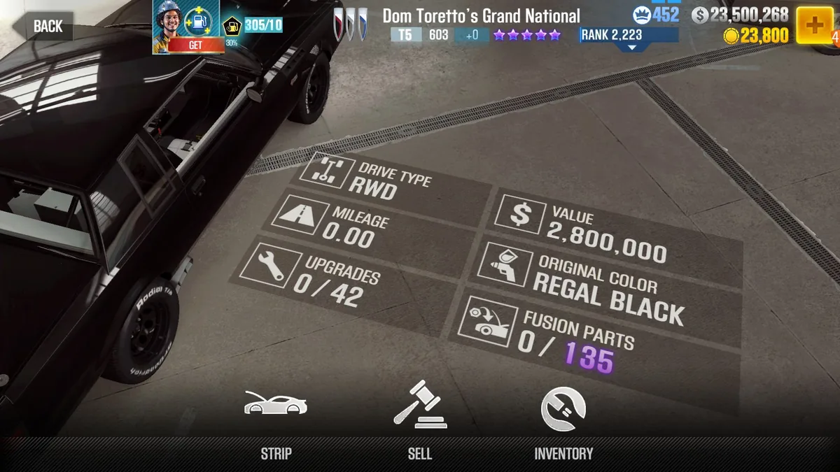 Dom Toretto's Buick Grand National CSR2 fusion parts and tune setup