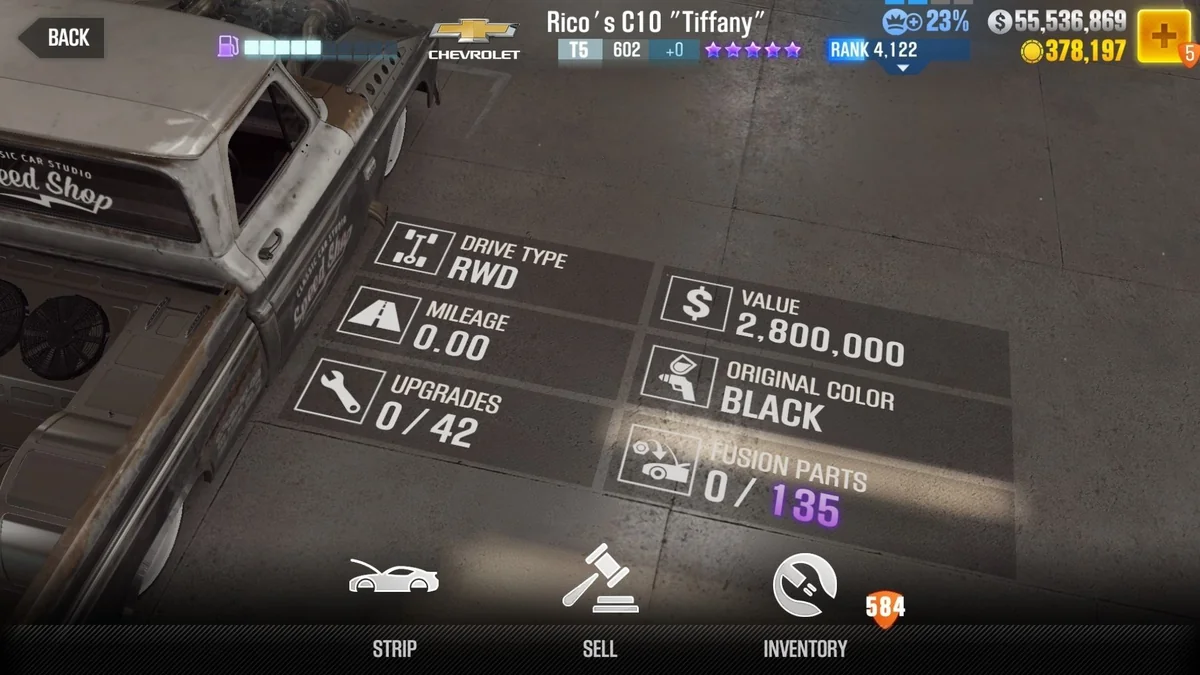Chevrolet Rico's C10 "Tiffany" CSR2 fusion parts and tune setup