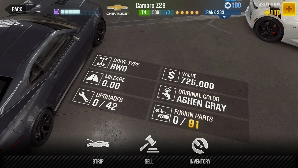 Chevrolet Camaro Z28 CSR2 fusion parts and upgrade breakdown, tier 4 gold star car