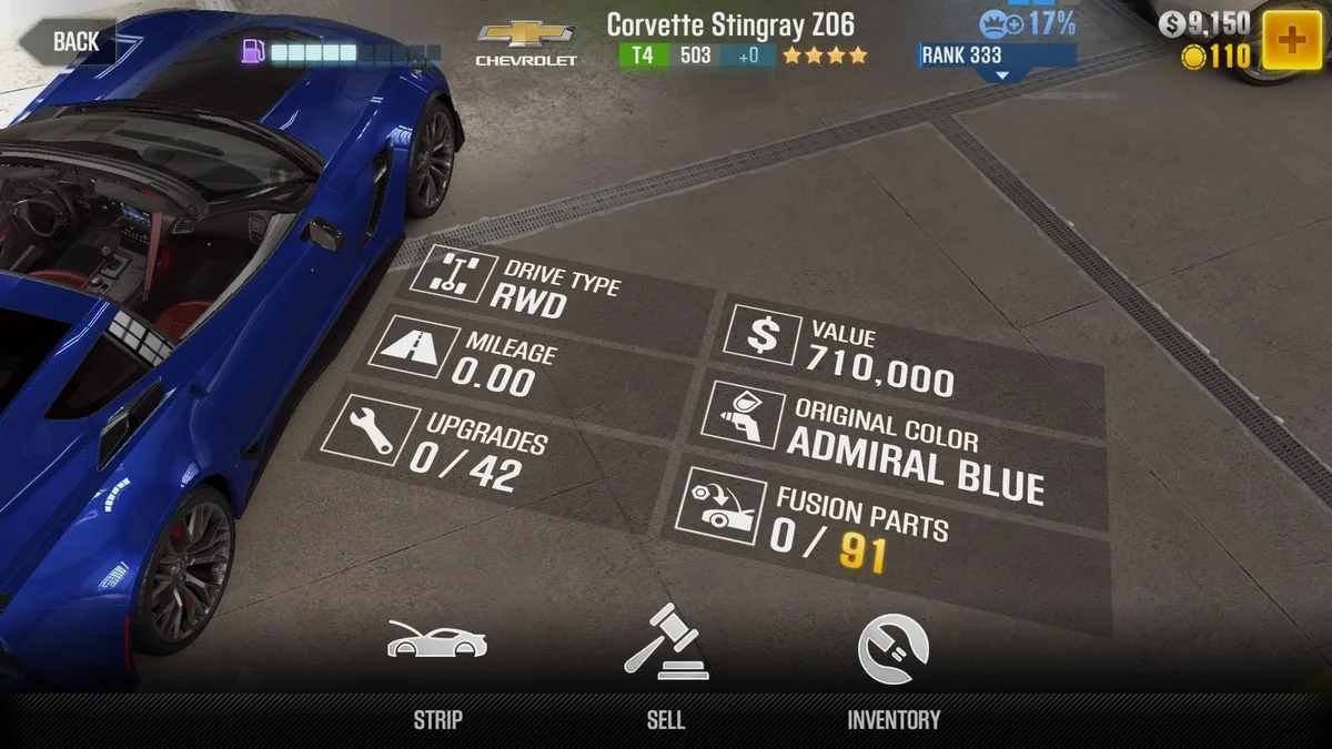 Chevrolet Corvette Stingray Z06 CSR2 fusion parts and upgrade breakdown, tier 4 gold star car