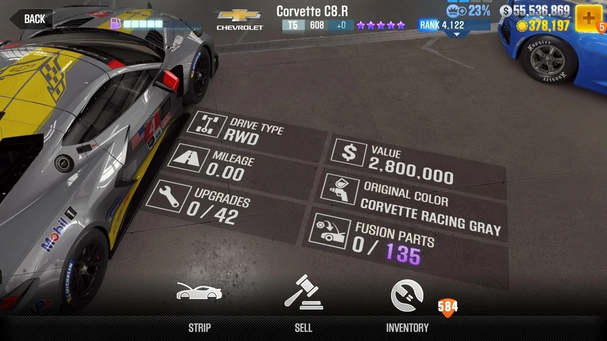 Chevrolet Corvette C8.R (Gray) CSR2 fusion parts and tune setup