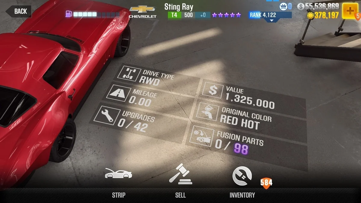 Chevrolet Letty's Sting Ray CSR2 fusion parts and tune setup