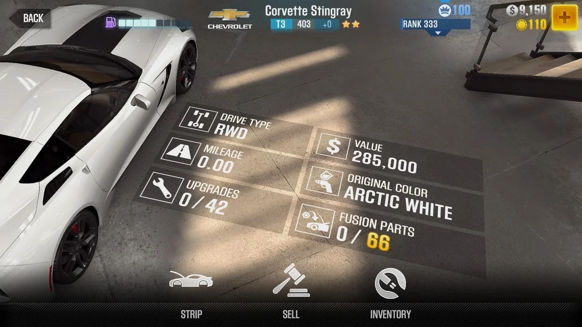 Chevrolet Corvette Stingray CSR2 fusion parts and tune setup