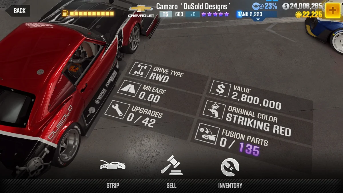 Chevrolet Camaro 'DuSold Designs' CSR2 fusion parts and tune setup
