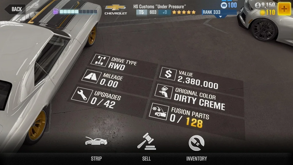 Chevrolet HS Customs ''Under Pressure'' CSR2 fusion parts and upgrade breakdown, tier 5 purple star car