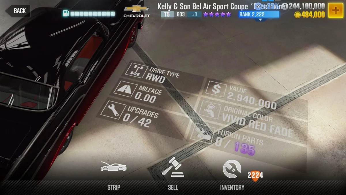 Chevrolet Kelly & Son Bel Air Sport Coupe 'Executioner' CSR2 fusion parts and tune setup