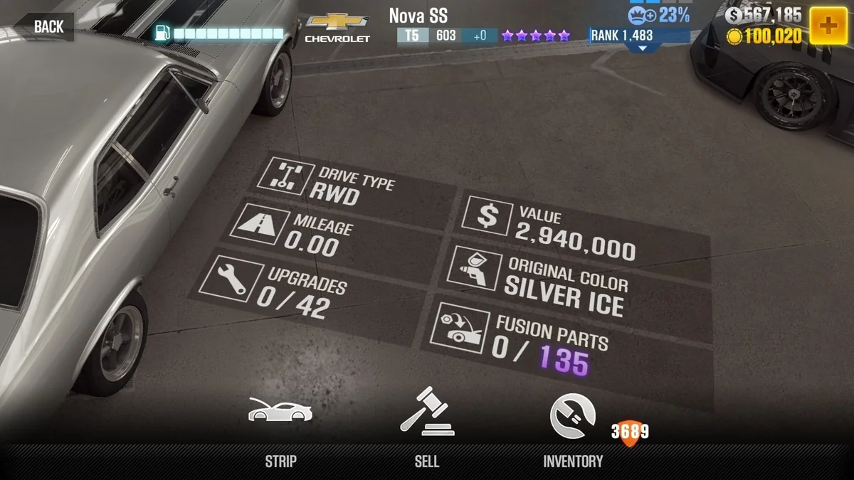 Chevrolet Letty's Nova SS CSR2 fusion parts and tune setup