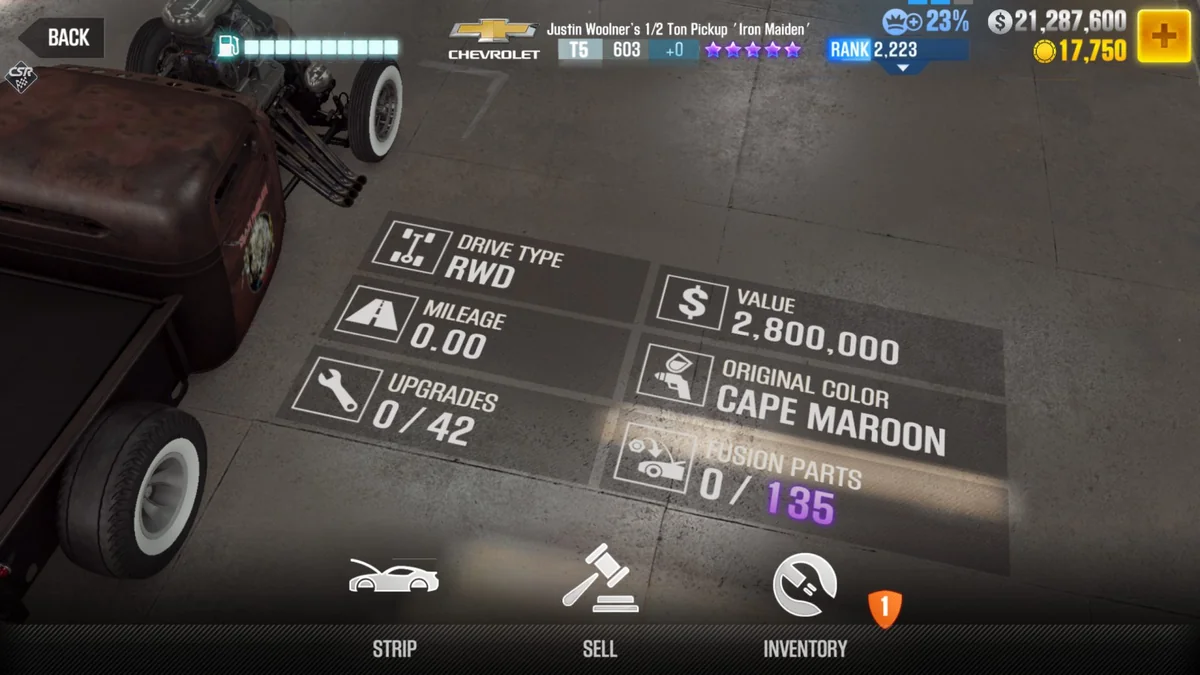 Chevrolet Justin Woolner's 1/2 Ton Pickup 'Iron Maiden' CSR2 fusion parts and tune setup