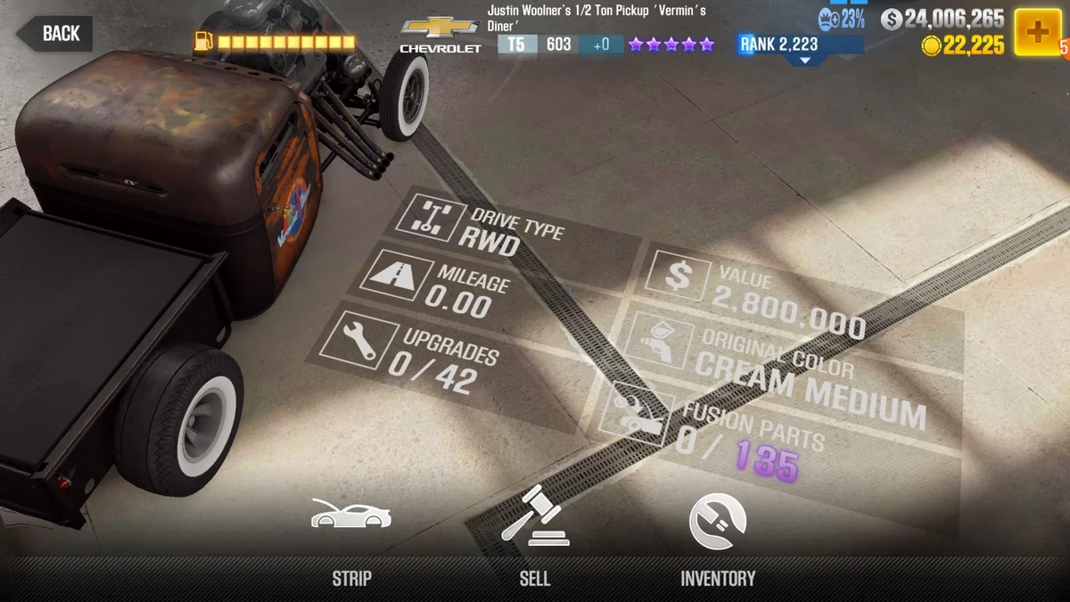 Chevrolet Justin Woolner's 1/2 Ton Pickup 'Vermin's Diner' CSR2 fusion parts and tune setup