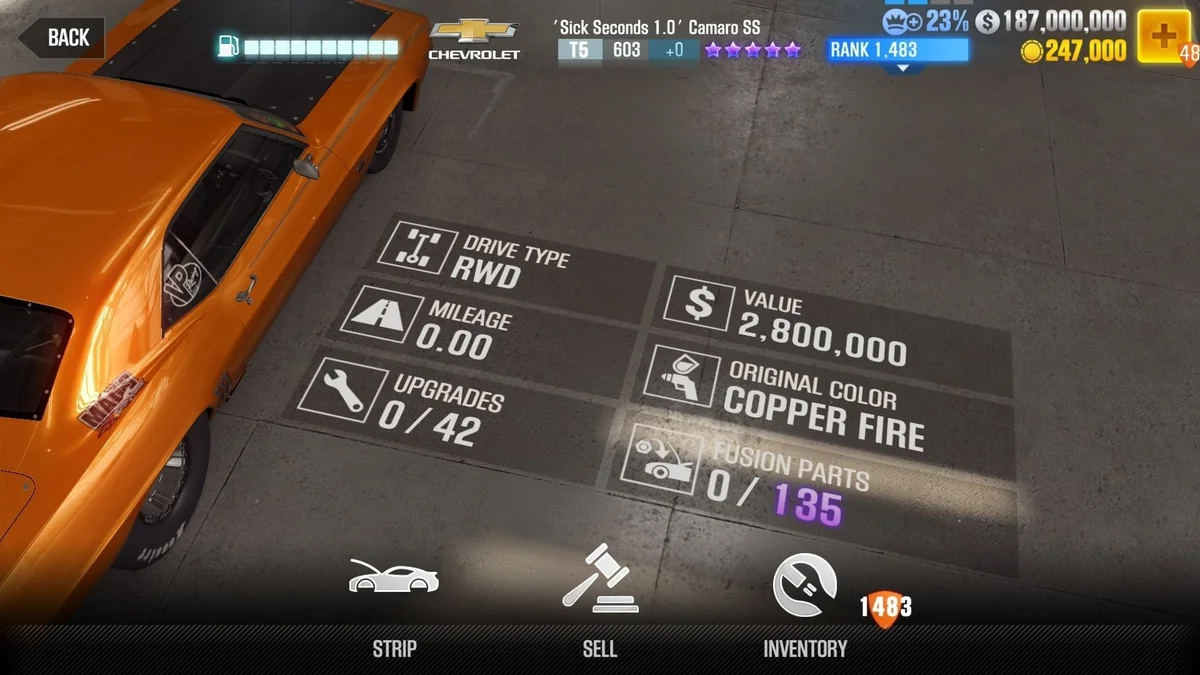 Chevrolet 'Sick Seconds 1.0' Camaro SS CSR2 fusion parts and tune setup