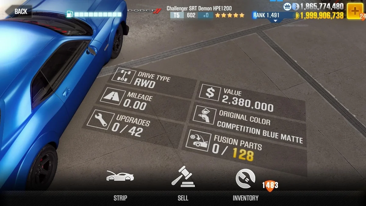 Dodge Challenger SRT Demon HPE1200 CSR2 fusion parts and upgrade breakdown, tier 5 gold star car