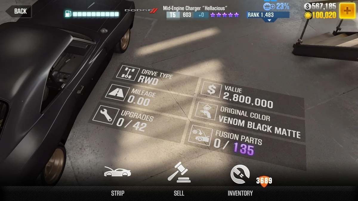 Dodge Mid- Engine Charger "Hellacious" CSR2 fusion parts and tune setup
