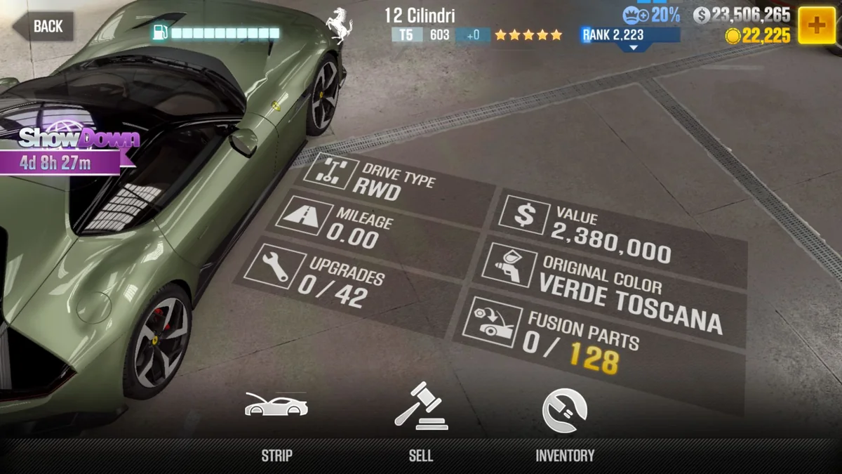 Ferrari 12 Cilindri CSR2 fusion parts and upgrade breakdown, tier 5 gold star car