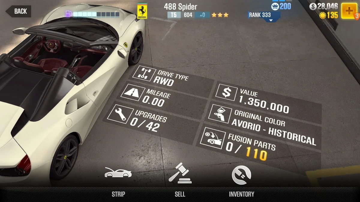 Ferrari 488 Spider CSR2 fusion parts and tune setup