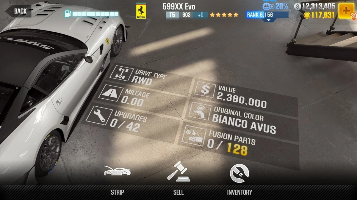 Ferrari 599XX Evo CSR2 fusion parts and upgrade breakdown, tier 5 gold star car