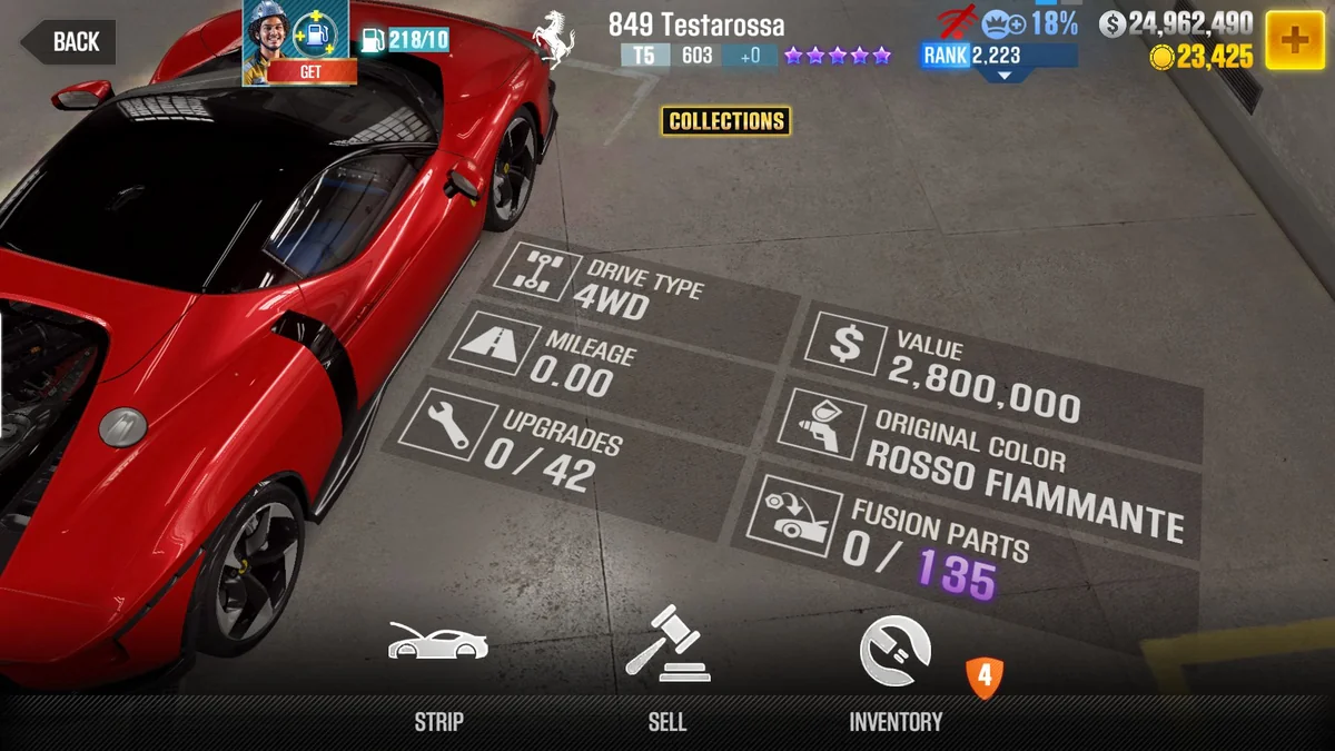 Ferrari 849 Testarossa CSR2 fusion parts and tune setup