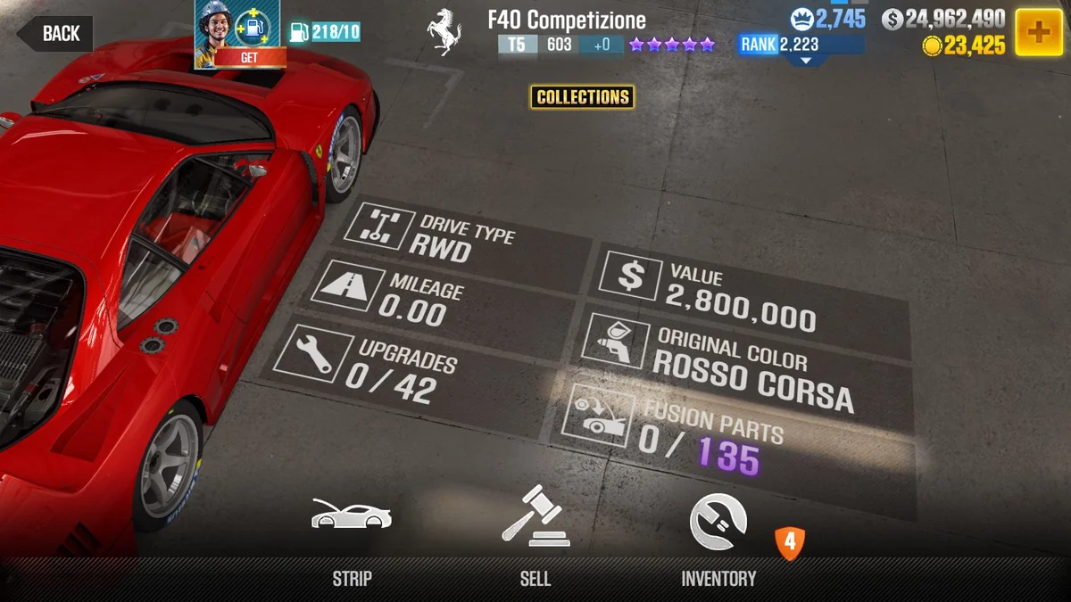 Ferrari F40 Competizione CSR2 fusion parts and tune setup
