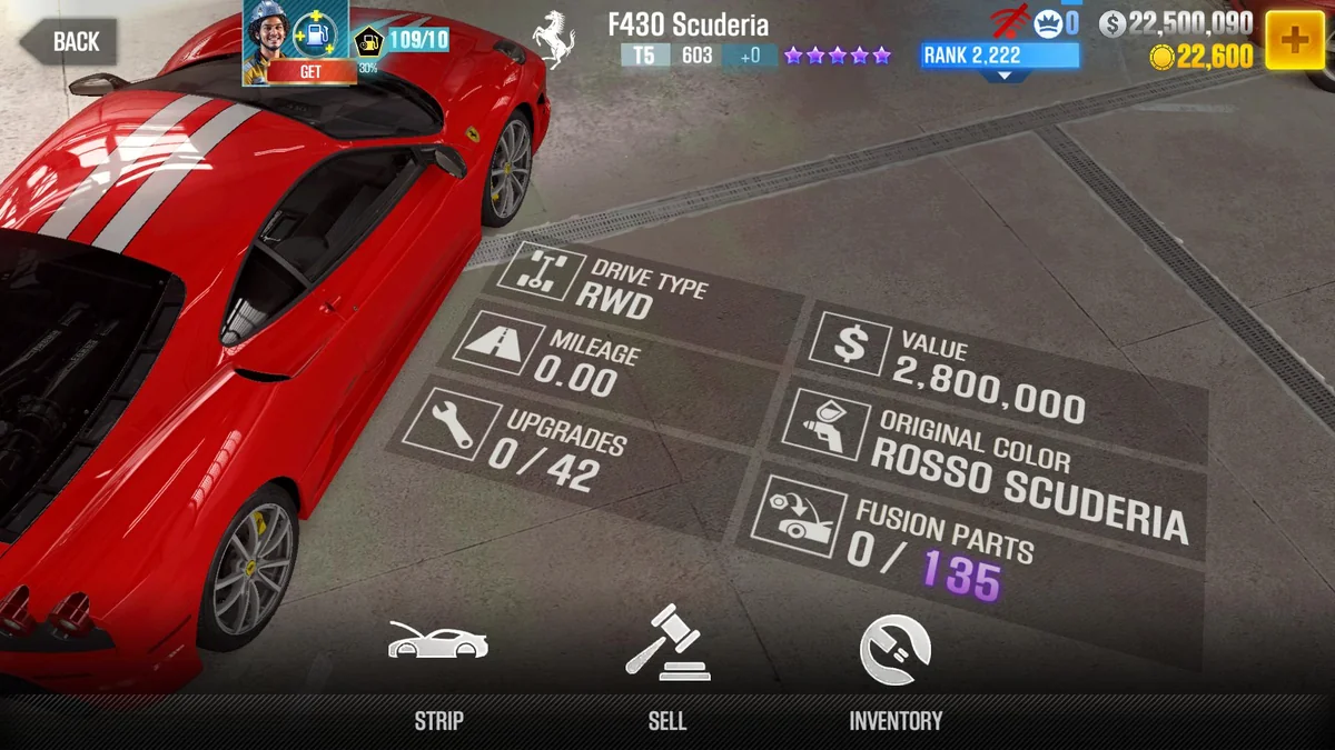 Ferrari F430 Scuderia CSR2 fusion parts and tune setup