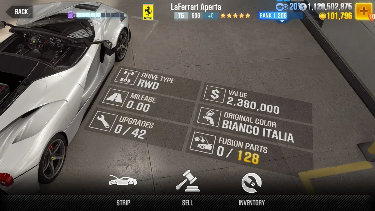 Ferrari LaFerrari Aperta CSR2 fusion parts and upgrade breakdown, tier 5 gold star car