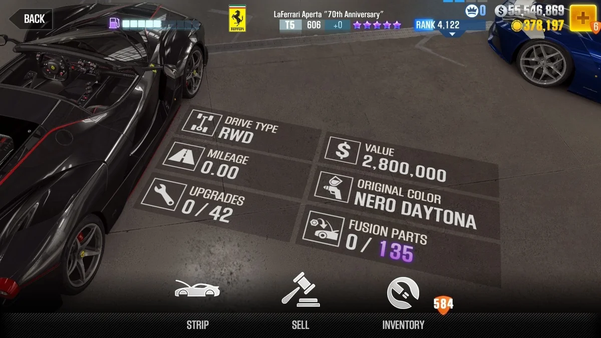 Ferrari LaFerrari Aperta ''70th Anniversary'' CSR2 fusion parts and upgrade breakdown, tier 5 purple star car