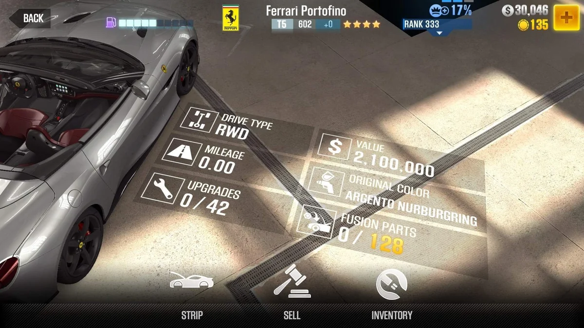 Ferrari Portofino CSR2 fusion parts and upgrade breakdown, tier 5 gold star car