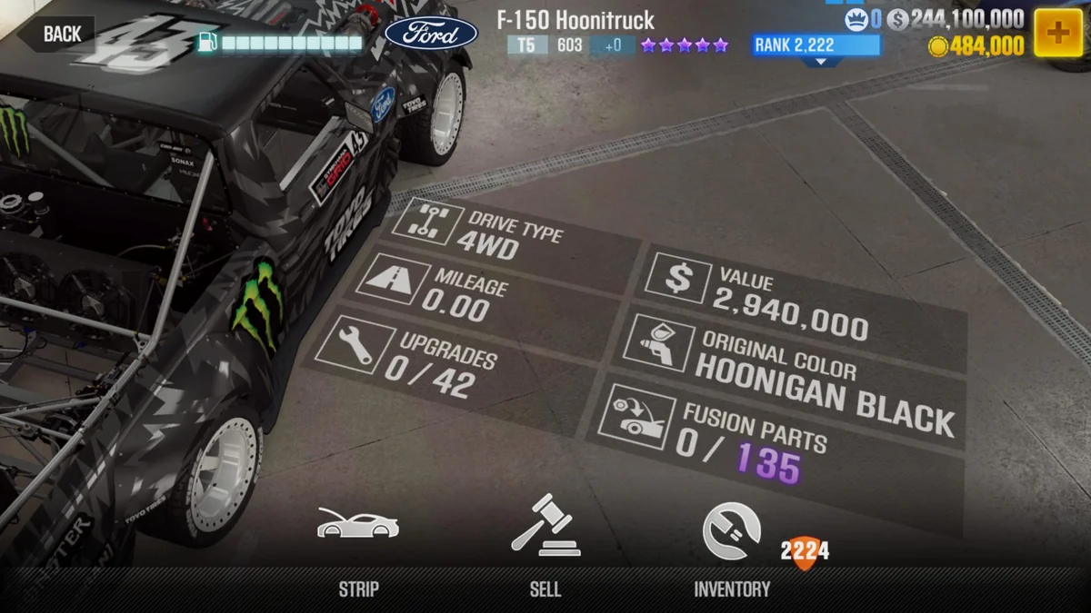 Ford F-150 Hoonitruck CSR2 fusion parts and upgrade breakdown, tier 5 purple star car