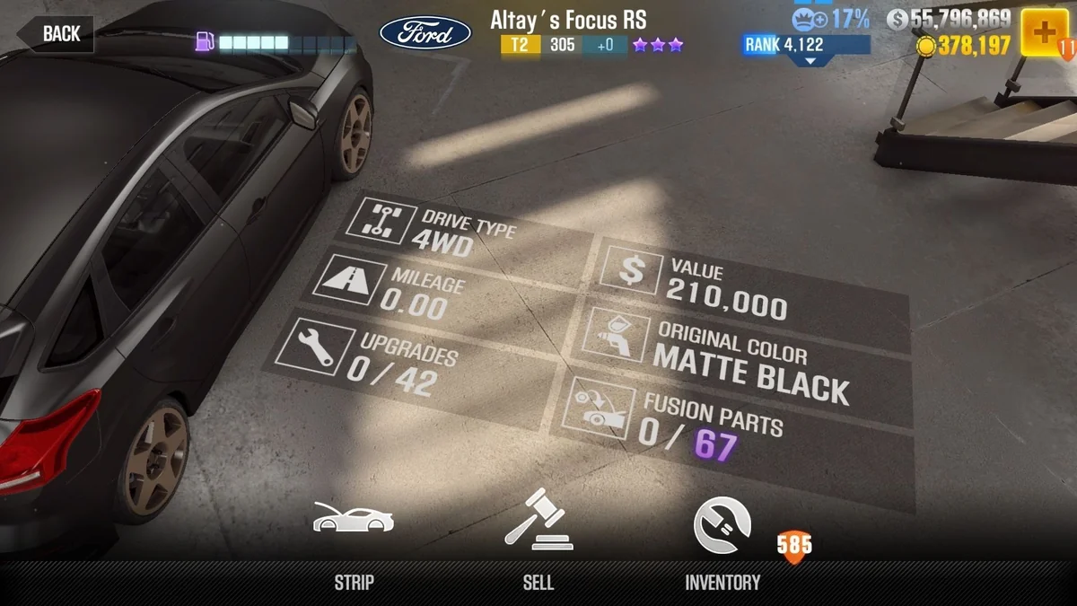 Ford Altay's Focus RS CSR2 fusion parts and tune setup