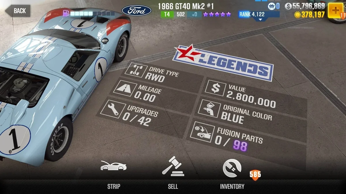 Ford 1966 GT40 Mk2 #1 CSR2 fusion parts and upgrade breakdown, tier 4 purple star car