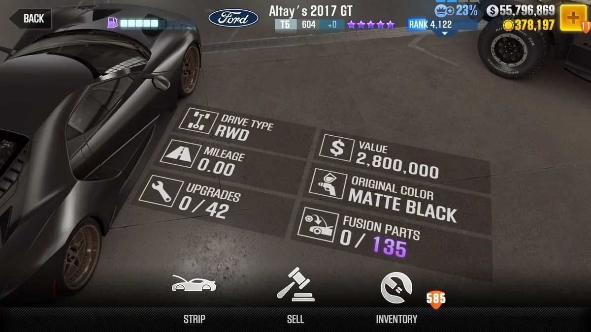 Ford Altay's 2017 GT CSR2 fusion parts and tune setup
