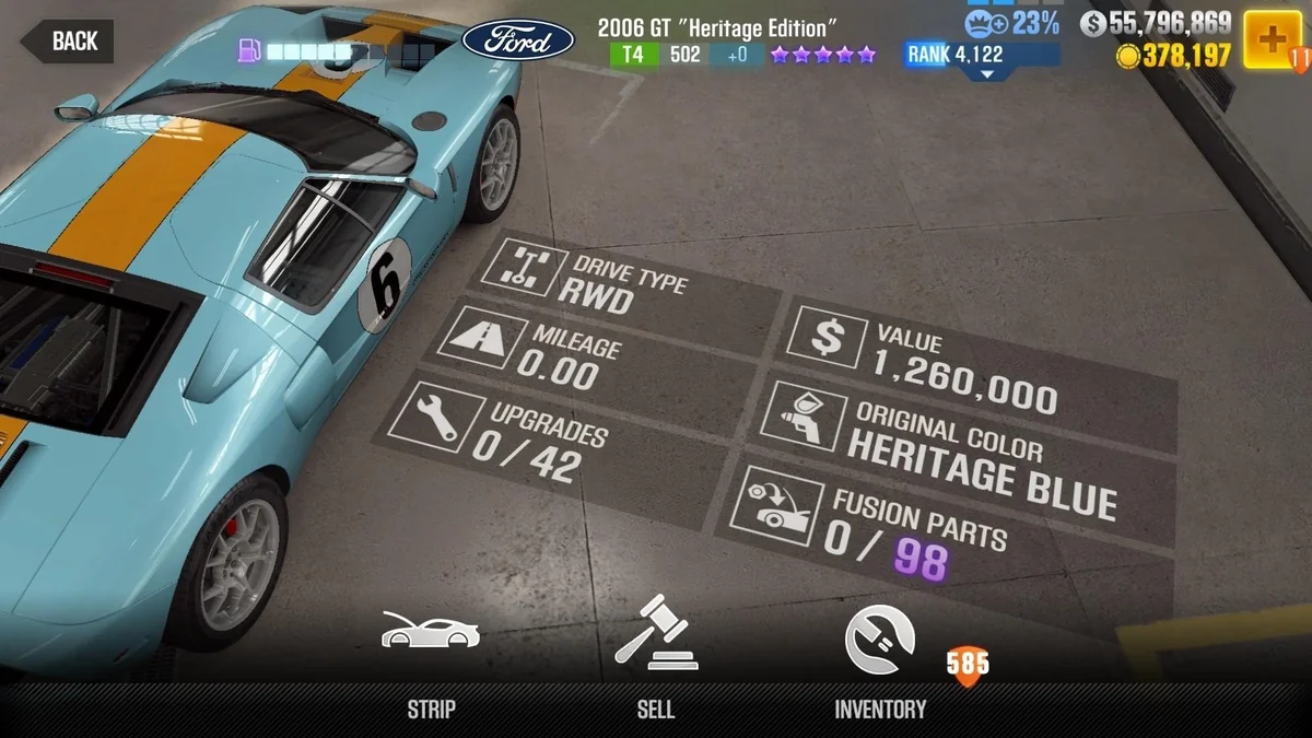 Ford 2006 GT "Heritage Edition" CSR2 fusion parts and tune setup