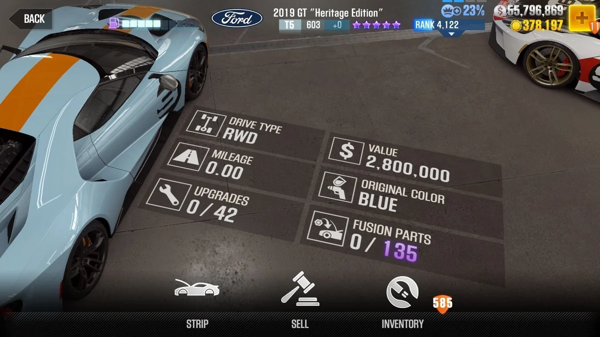 Ford 2019 GT "Heritage Edition" CSR2 fusion parts and tune setup