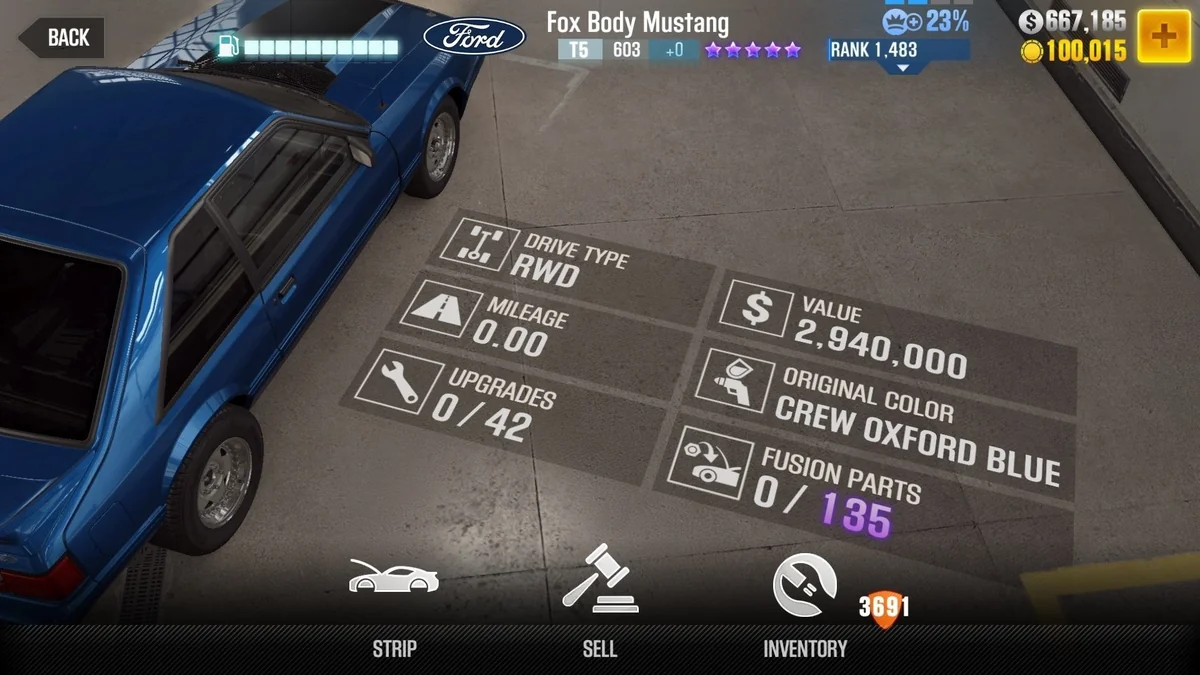 Ford Jakob Toretto's 'Fox Body' Mustang CSR2 fusion parts and tune setup