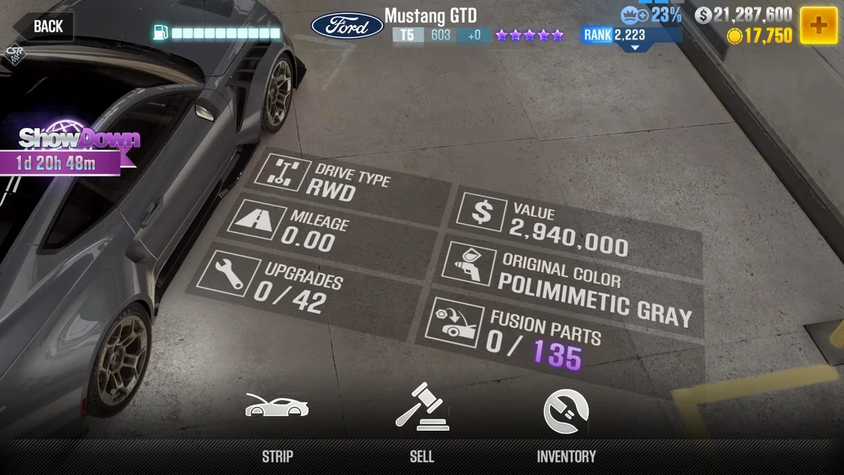 Ford Mustang GTD CSR2 fusion parts and upgrade breakdown, tier 5 purple star car